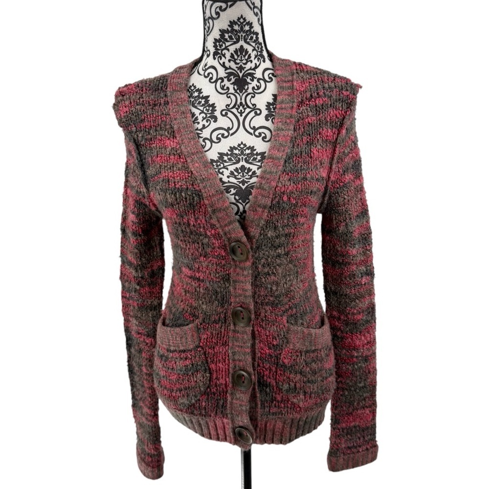 Free People Pink Marled Alpaca Wool Blend Button Cardigan Sweater XS